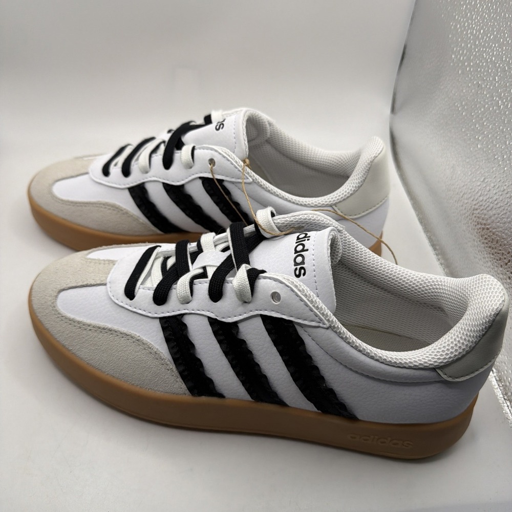 Adidas Women White Black Gum Sole Low Top Striped Athletic Sneakers . Size 11 - Picture 2 of 15